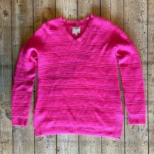Edinburgh Knitwear 100% Cashmere Hot Pink V-Neck Sweater S